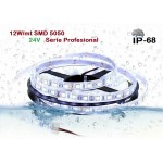 Tira LED Flexible 24V 12W/mt 60 Led/mt SMD 5050 IP68 Serie Profesional, Rollo 10 mts Tira LED Flexible 24V 12W/mt 60 Led/mt SMD 5050 IP68 Serie Profesional, Rollo 10 mts